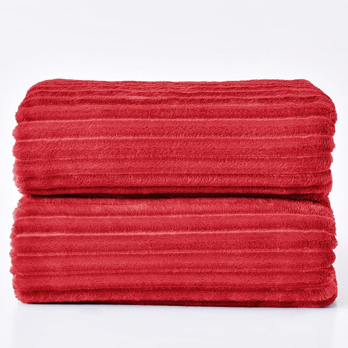BEDELITE 3D Ribbed Jacquard Red Blankets Queen Size for Bed, 90x90 Inch | Soft Warm Decorative Fluffy Blanket, Cozy Fuzzy Lightweight Plush Fleece Throw Blankets for Bed, Room Decor, Gift for Women
