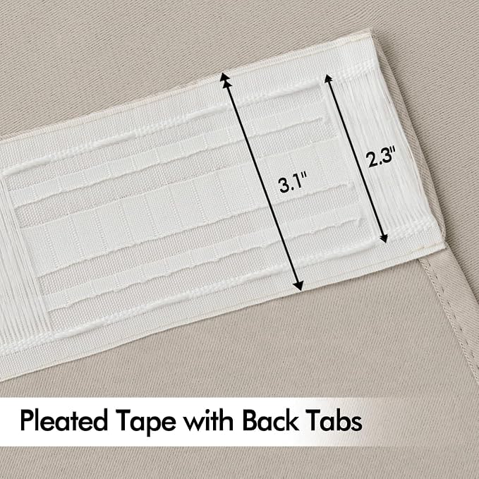 MIULEE Natural Back Tab Blackout Curtains 52x72 Inches Long 2 Panels Set | Rod Pocket Pinch Pleated, Thermal Insulated, Room Darkening, Light Blocking, Privacy Curtains for Living Room Bedroom