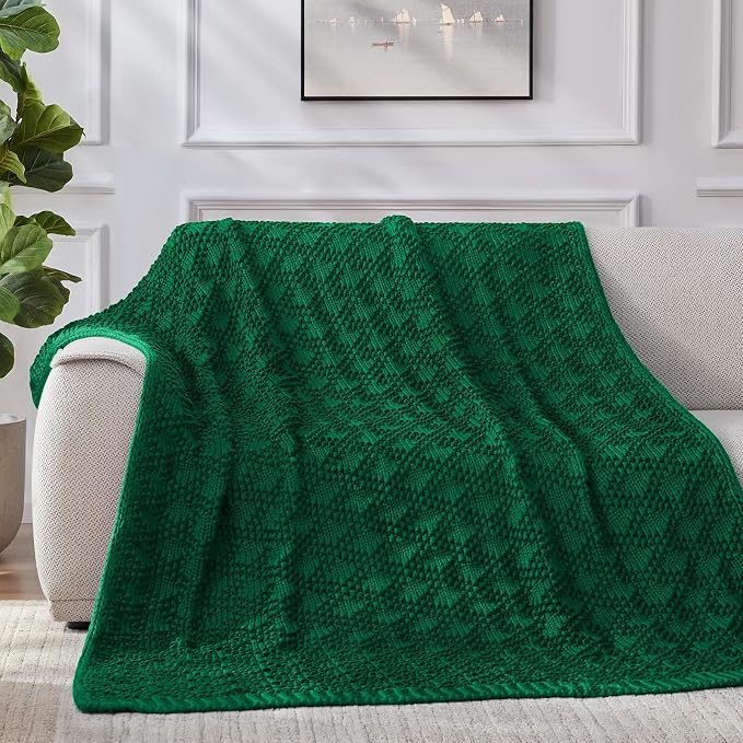 Anysay Knitted Weighted Blanket for Adult, Chunky Knit Throw 40''*60'' 7lbs | Cooling Weighted Blanket for Sleep Breathable Machine Washable Fall Heavy Blanket for Room Decor(Green)