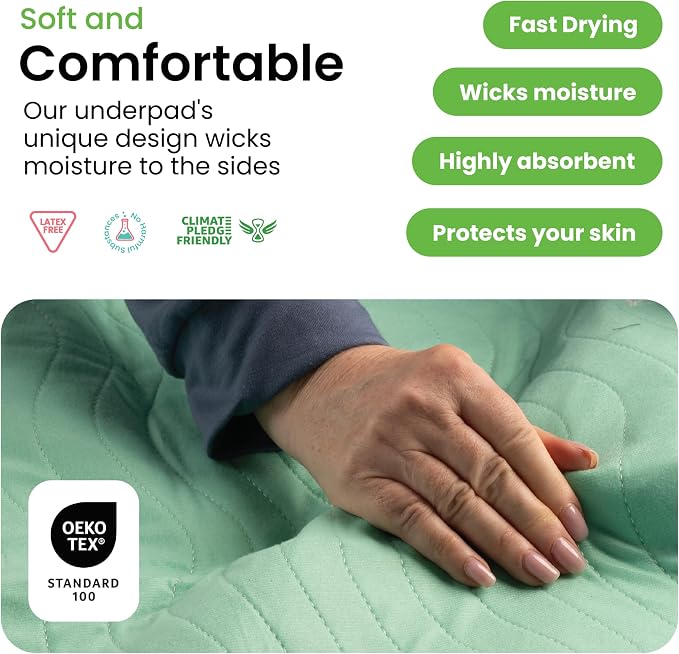 IMPROVIA® Washable Underpads, 34" x 52" (Pack of 4) - Heavy Absorbency Reusable Incontinence Pads for Kids, Adults, Elderly, and Pets - Waterproof Protective Pad for Bed, Couch, Sofa, Furniture, Floor