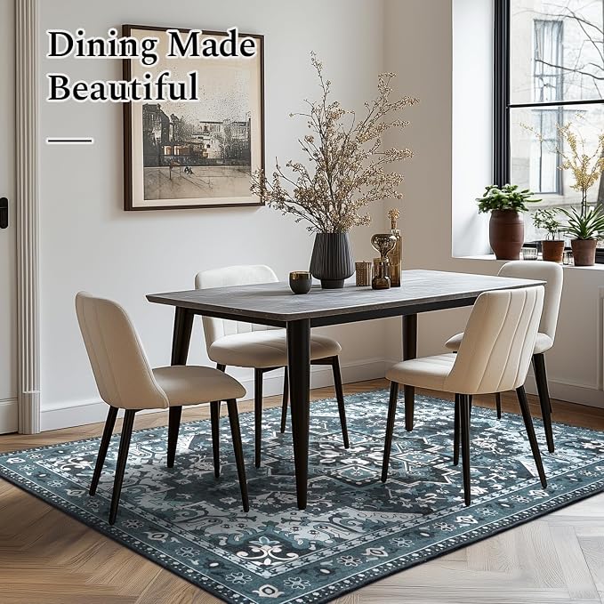 Rugflix 3x5 Entrance Rugs, Washable Dark Navy Blue Entry Small Rug | Machine Washable; Stain-Resistant; Low Pile; Non-Slip; Vintage Farmhouse; Carpet for Entryway Kitchen Hallway Home