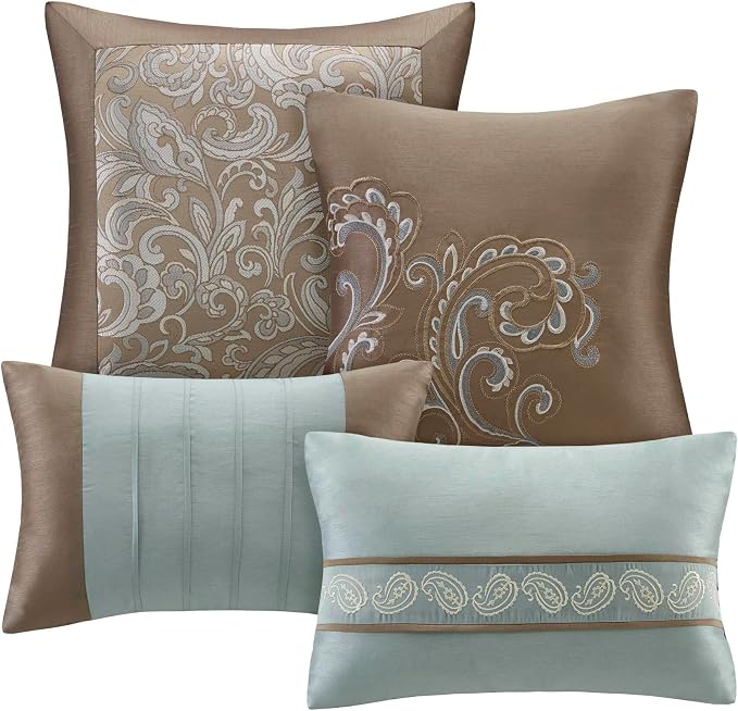 Madison Park Essentials Brystol 24 Piece Room in a Bag Faux Silk Comforter Jacquard Paisley Design Matching Curtains Down Alternative Hypoallergenic All Season Bedding-Set, Cal King, Blue | Matching Curtains Room in a Bag, Down Alternative Bedding Set,...