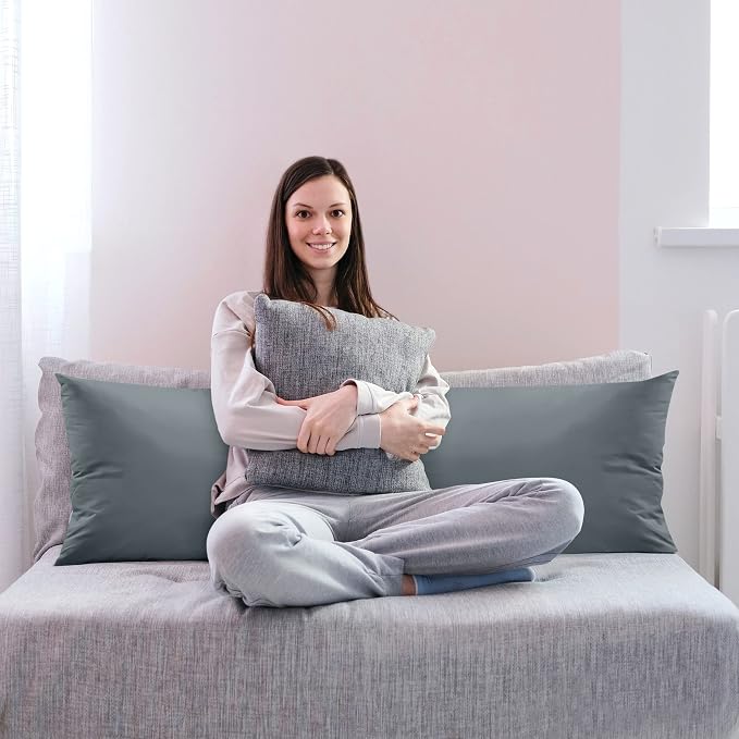 Utopia Bedding Full Body Pillow for Side Sleeper, Grey Long Pillow for Bed | Large Body pillows for Adults, Plush Support, Pregnancy Pillow Insert for sleeping, helps maintain body contour, 20x54 inches