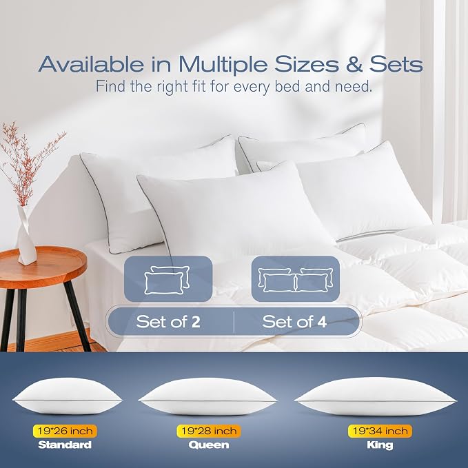 King Size Pillows Set of 2, Ultra Thick Down Alternative Bed Pillows,Cooling Hotel Quality King Size Pillows for Back, Stomach or Side Sleepers,Machine Washable(White,2 Pack)