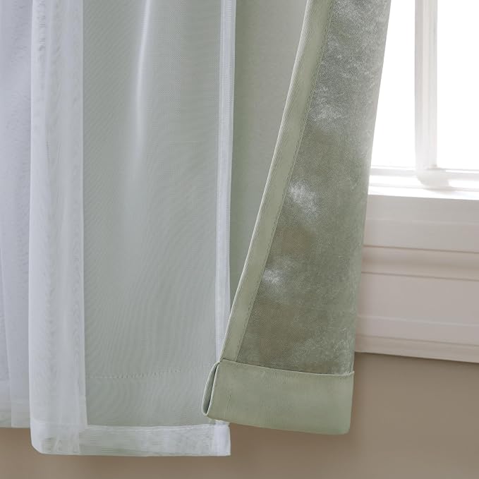 TOWN & COUNTRY LUXE Talia Double Layer Indoor Curtains, Sheer and Room Darkening Blackout, Grommet Top, Energy Efficient, 2-Pack Set, 52"x84", Soft Grey