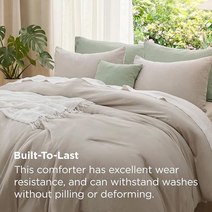 Bedsure Full Comforter Set, Muted Linen Soft Prewashed Bedding for All Seasons, 3 Pieces GentleSoft Bed Set, 1 Lightweight Comforter (82"x86") and 2 Pillowcases (20"x26")