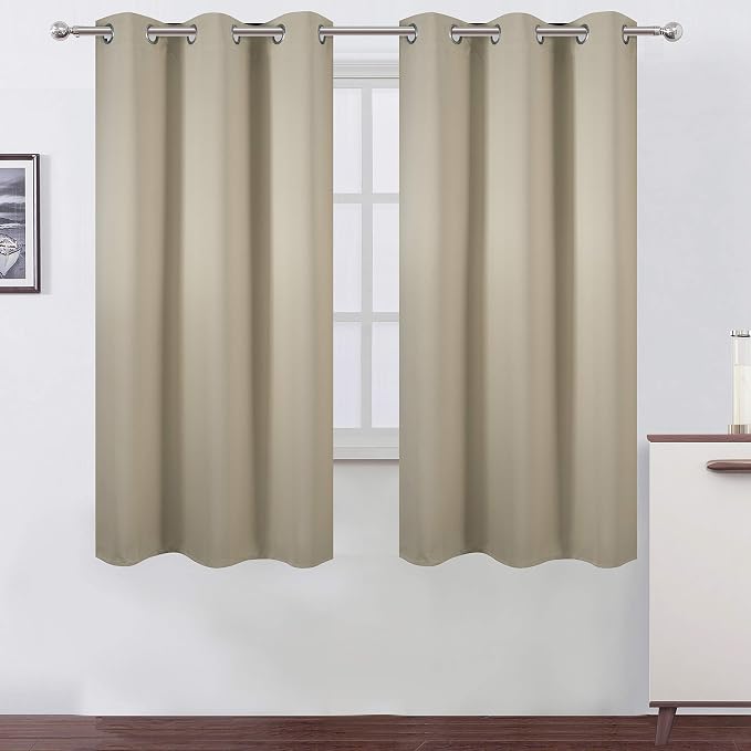 Beige Thermal Blackout Curtains/38 x 63 Inch/Set of 2 Panels Room Darkening Curtains for Bedroom