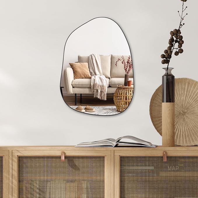 PERFNIQUE Irregular Wall Mirror Asymmetrical Mirror, 16''x12'' Small Black Mirror for Bathroom Bedroom Living Room Entryway, Decorative Modern Wall Decor, Wall Mounted (Black, 16''x12'')