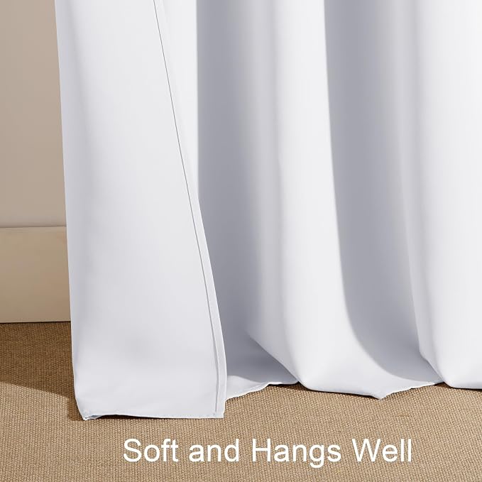 PONY DANCE Blackout Curtains for Bedroom 96 inches Long 2 Panels Set, Thermal Insulated Rod Pocket Black Out Window Drapes, Noise Reducing Window Treatment for Living Room(W52 x L96 inch, Pure White)