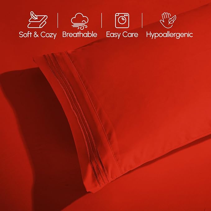 Elegant Comfort Luxury Soft 1500 Premier Egyptian 4-Piece Premium Hotel Quality Wrinkle Resistant Coziest Bedding Set, All Around Elastic Fitted Sheet, Deep Pocket up to 16inch, Queen, Red