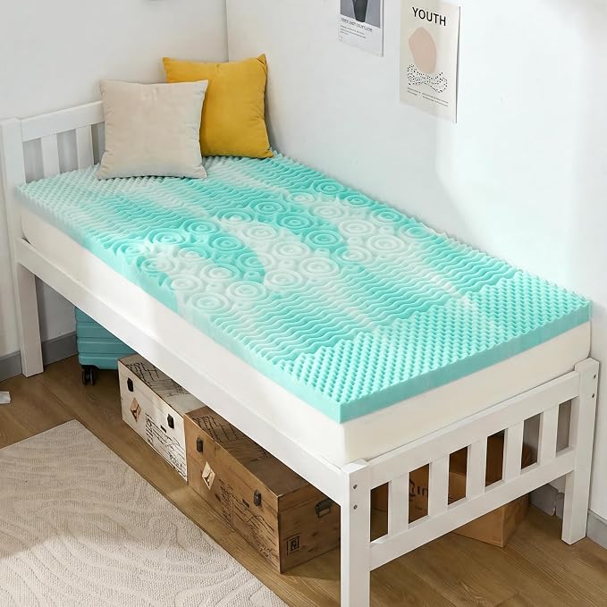 SINWEEK Mattress Topper 5-Zone Memory Foam Mattress Topper Pressure Relieve Soft Mattress Pad, CertiPUR-US Certified, 2 Inch Twin XL Size, Green