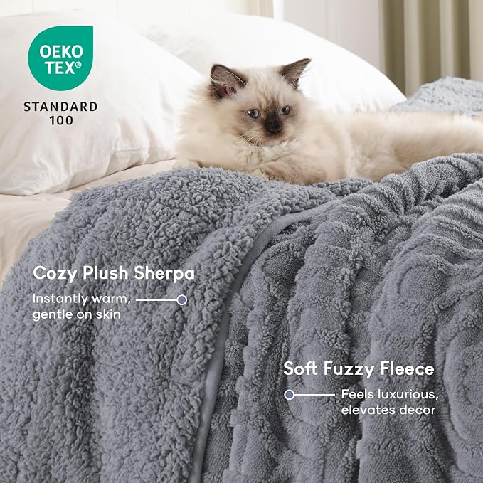 Cottonblue Jacquard Weighted Blanket for Adults 15lbs Twin Size Bed 48"x72" | Soft Fuzzy Fleece Weighted Blankets Throw for Sleep Calm Relax, Fuzzy Warm Arch Bed Sofa Couch Heavy Blanket, Grey, Washable