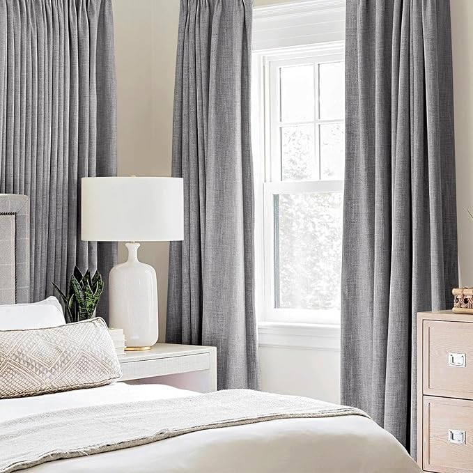 MIULEE 100% Blackout Linen Curtains for Bedroom 42x84 Inches Grey | Room Darkening, Light Blocking, Thermal Insulated, Grommet Top, Linen Textured, Window Curtains for Living Room, 2 Panels