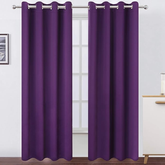 Purple Thermal Blackout Curtains/52 x 108 Inch/Set of 2 Panels Room Darkening Curtains for Bedroom