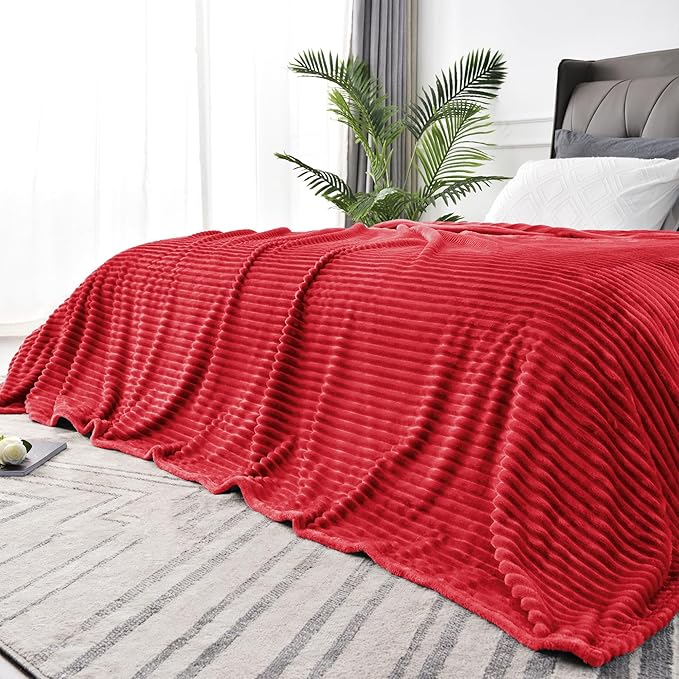 BEDELITE 3D Ribbed Jacquard Red Blankets Queen Size for Bed, 90x90 Inch | Soft Warm Decorative Fluffy Blanket, Cozy Fuzzy Lightweight Plush Fleece Throw Blankets for Bed, Room Decor, Gift for Women