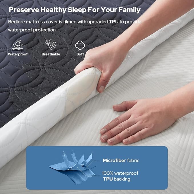 2 Pack Waterproof Mattress Protector Full Size, Deep Pocket Fit, Washable | Bedlore Soft Breathable Bed Mattress Cover Pad, Fits 6-15 Inch Deep Mattresses, Ideal for Bedroom, Hotel, Navy Blue