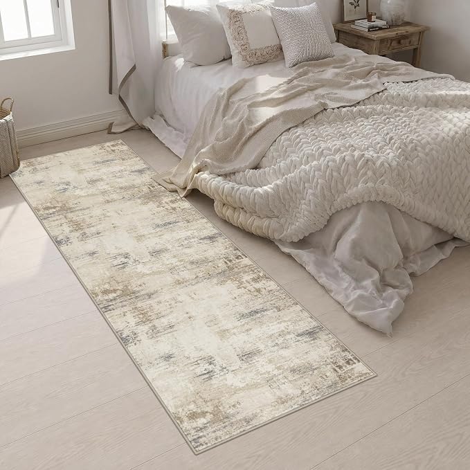 2.6x10 Washable Runner Rug:Modern Abstract Soft Carpet Beige Brown | For Hallway, Bedroom, Kitchen, Laundry, Bathroom,Door Mat,Modern Abstract,Machine washable,Non-Slip,Stain Resistant,Indoor
