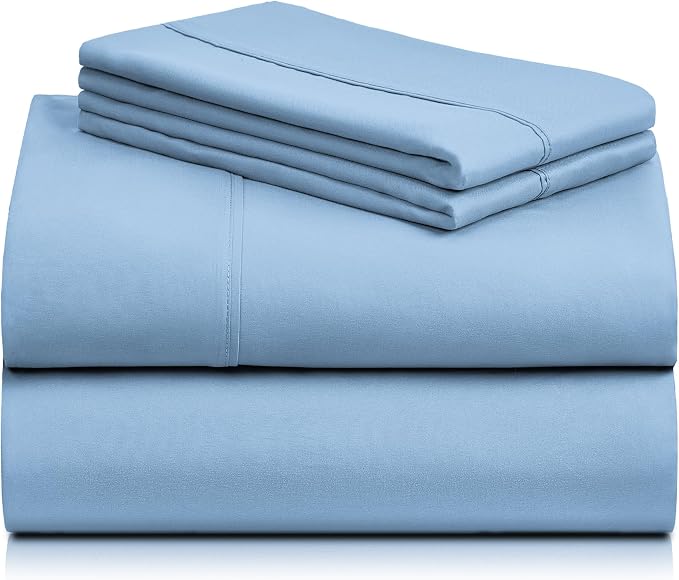 LuxClub 4 PC King Sheet Set, Breathable Luxury Bed Sheets, Deep Pockets 18" Wrinkle Free Cooling Bed Sheets Machine Washable Hotel Bedding Silky Soft - Sky King | LuxClub Silky Fitted Sheet & Pillowcase Sets, Breathable Hotel Luxury Bedding for Mattres...
