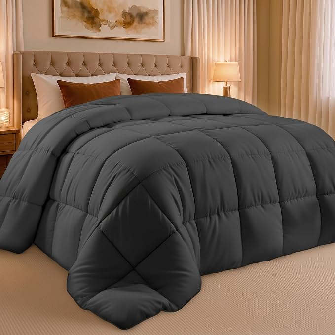 Utopia Bedding Oversize Queen Comforter, Duvet Insert, Grey, 98 x 98 Inches | Soft and Fluffy Down Alternative Bed Comforter, All Season, Breathable, Corner Tabs, Box Stitched, Durable, Machine Washable
