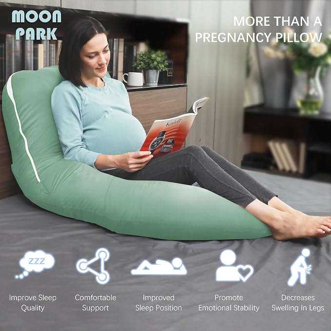 MOON PARK Pregnancy Pillows for Sleeping - U Shaped Full Body Maternity Pillow with Removable Cover - Support for Back, Legs, Belly, Hips - 57 Inch - Green - Cooling Cover