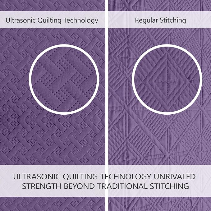 FLYMME Twin Quilt Set,Lightweight Purple Bedspreads,Basket Weave Pattern,Ultra Soft Microfiber Bedspread Bed Coverlet 2 Pieces for All-Seasons (1 Quilt,1 Shams)