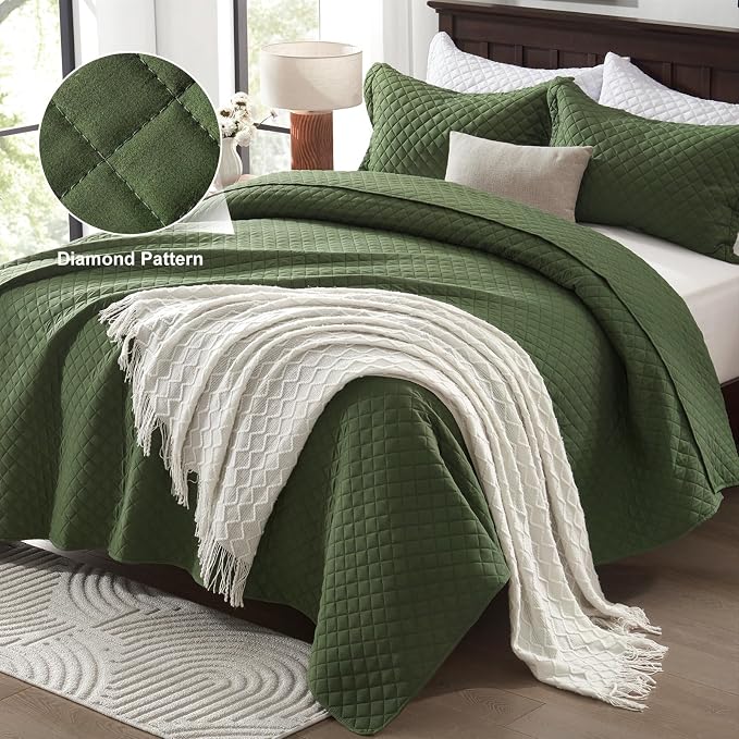 SunStyle Home King Quilt Bedding Set, Lightweight Summer Bedspreads,Green | Soft Coverlet With 2 Pillow Shams,Morden Style Quilts for All Season,Suitable for Bed,Couch,Bedroom,Guest Room,106"X96"