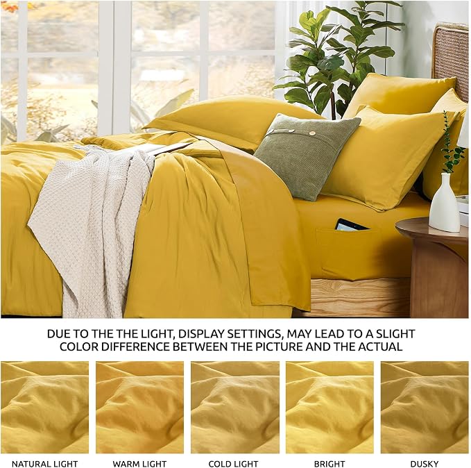 Queen Comforter Set-7 Pieces Soft Prewashed Bed in a Bag Queen Bedding Sets | All Season Comforter with Sheets, Pillow Shams & Pillowcases,Yellow