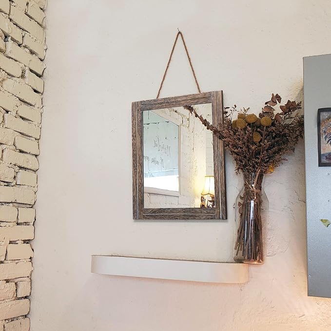 AAZZKANG Mirror with Wood Framed Rectangle Rustic Wall Mirrors Decor for Bedroom Bathroom Living Room Entryway