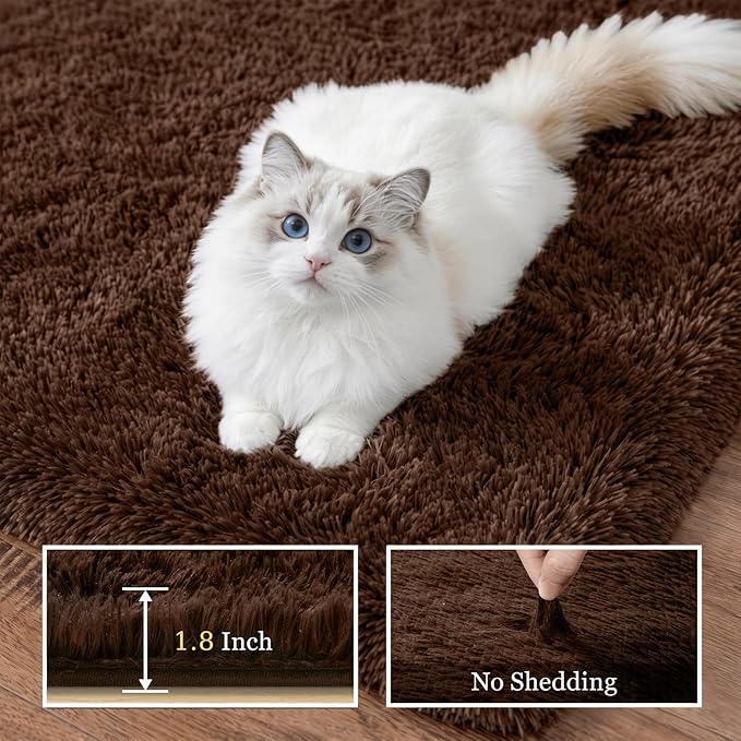 Area Rug Living Room Bedroom: 5x7 Fluffy Plush Shag Carpet Brown | For Kids Room Playroom Nursery Home Decor,Ultra Soft,Non-Slip Non-Shedding,Fuzzy Plush,Large Indoor Floor Carpet,Easy Clean