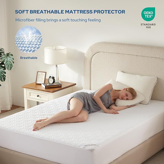 BEDLORE Waterproof Mattress Protector, Queen Size Mattress Pad Noiseless | Deep Pockets Fit 6"-18" Mattresses, Soft Breathable Dirt-proof Bed Mattress Cover Washable for Home, Bedroom, Hotel (White)