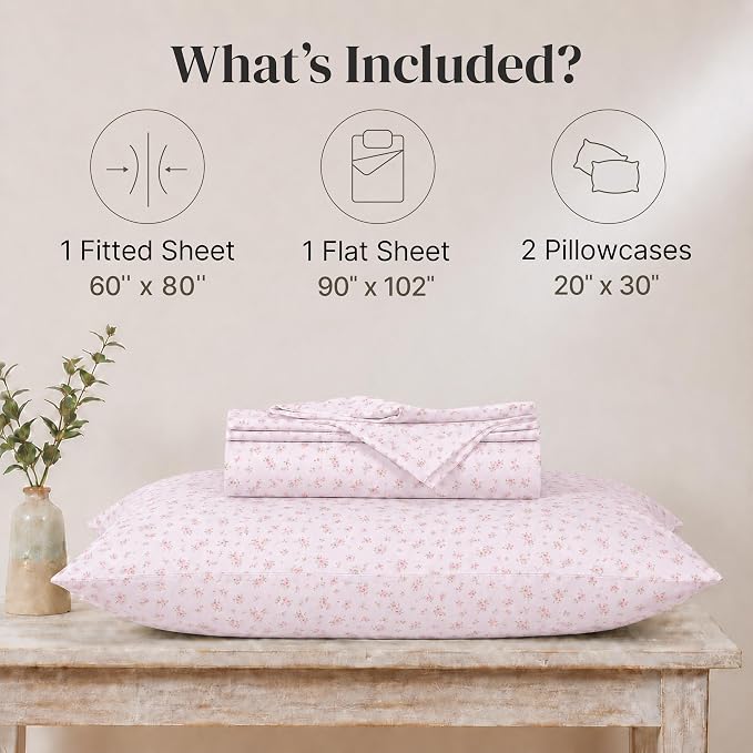 Modern Threads Silky Soft Microfiber and Wrinkle Free Sheets - Luxurious Microfiber Bed Sheets Includes Flat Sheet, Fitted Sheet with Deep Pockets, & Pillowcases Blush, Queen