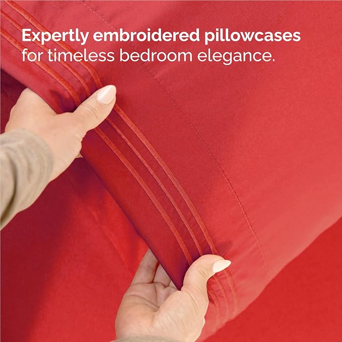 Full Size 4 Piece Sheet Set - Comfy Breathable & Cooling Bed Sheets - Red | Hotel Luxury Bed Sheets for Women & Men, Deep Pockets, Easy-Fit, Extra Soft and Wrinkle Free Sheets, Oeko-Tex Bed Sheet Set