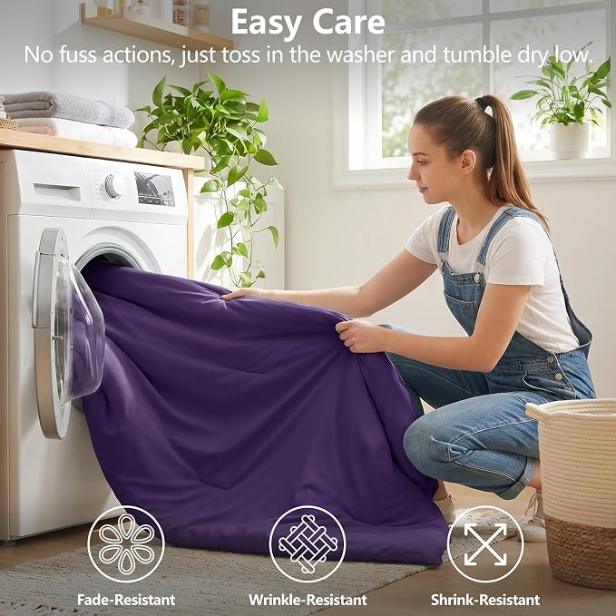 Full Size Comforter Set Purple, 7 Pieces Bed in a Bag | OEKO-TEX Certified, All-Season, Bedroom, 240GSM Down Alternative Comforter, Flat & Fitted Sheets, 2 Pillowcases & 2 Shams