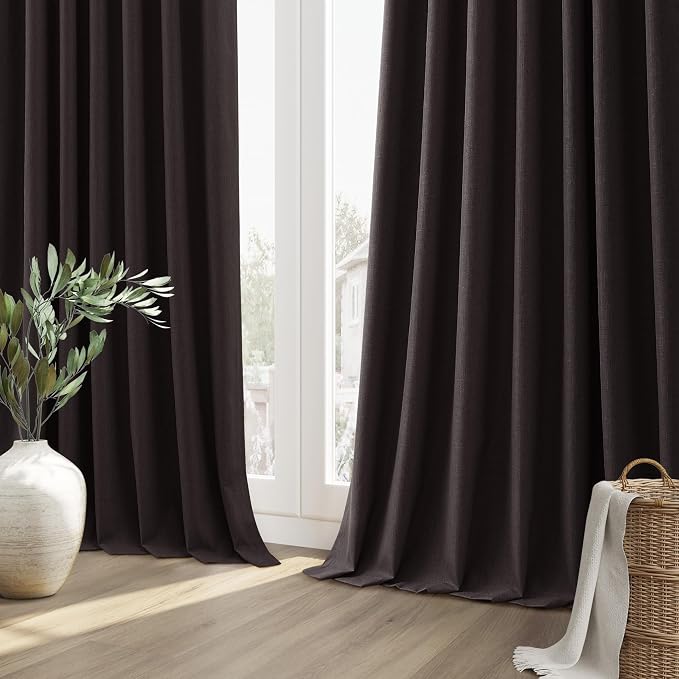 100% Blackout Curtains 84 Inch Length 2 Panels Set for Living Room Bedroom Back Tab Thermal Insulated Black Out Linen Drapes Room Darkening Cocoa Coffee,52x84