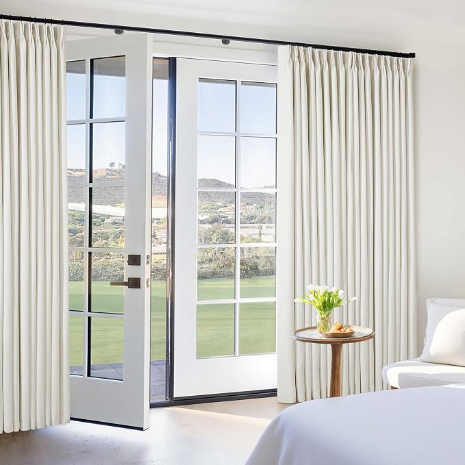 Extra Wide 92 Inch Pinch Pleat Linen 100% Blackout Curtains Natural 1 Panel | 2 Layer Design, Thermal Insulated Room Darkening, Noise Reducing, Cream Ivory, Pinch Pleated Curtains for Living Room Bedroom