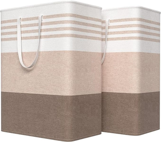 WOWBOX 2 Pack Laundry Baskets, Collapsible Dirty Clothes Laundry Hampers | with Reinforced Handles, Waterproof Coating, 2 Pack for Clean & Dirty Clothes, for Bedroom, Bathroom, Dorm (125L Khaki)
