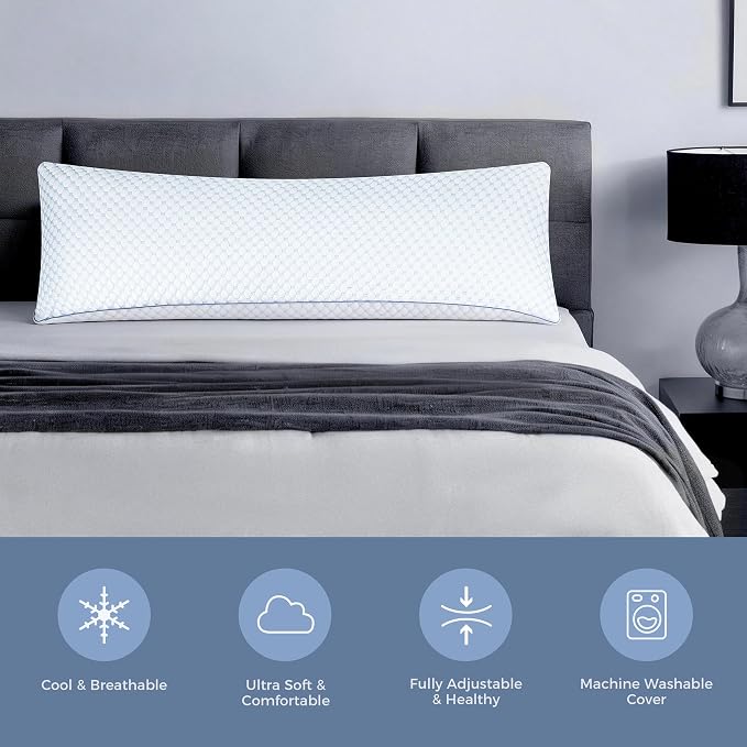 OSBED Shredded Memory Foam Body Pillow | Full body support, supportive, odorless, cooling pillow, adjustable, washable, CertiPUR-US hypoallergenic long adult pillow