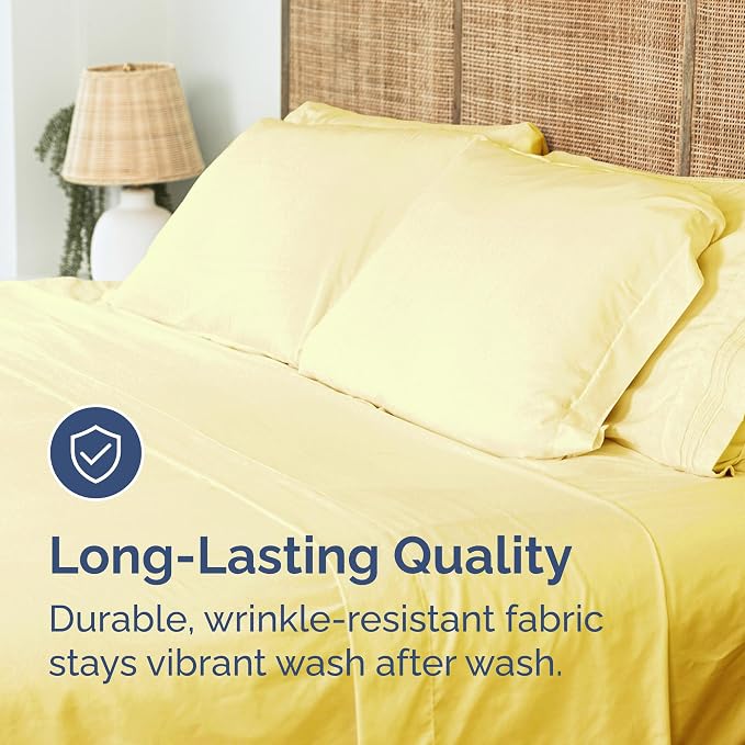 Full Flat Sheet - Single Top Flat Sheet Only - Soft & Cooling - Yellow | Hotel Luxury Top Flat Sheet Only, Ultra-Soft, Breathable & Cooling, Fade & Wrinkle Free, Easy-Care, Stain & Shrink Resistant