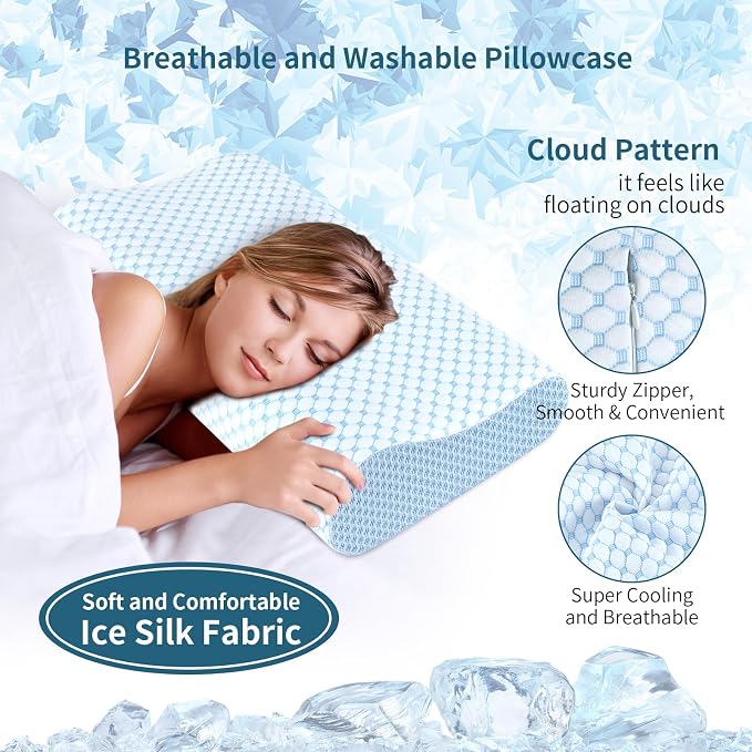 Cervical Pillow for Neck Pain Relief, Contour Memory Foam Pillows for Sleeping, Ergonomic Pillow Cooling Pillow Bed Pillow Neck Support for Side Back Stomach Sleepers (Blue, Queen Size)