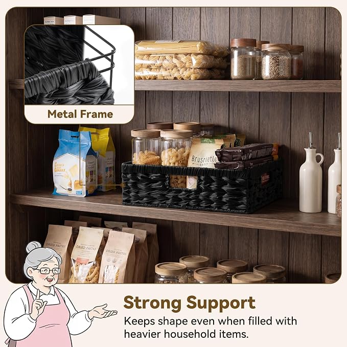 GRANNY SAYS Wicker Storage Baskets for Shelves, Black Wicker Basket,1-Pack | Waterproof Wicker Baskets for Organizing, Shallow Basket,Woven Baskets for Storage,Plastic Storage Baskets Moisture Resistant