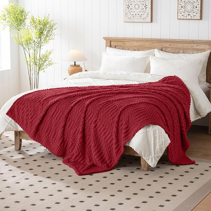 Red Throw Blanket - Soft & Fluffy Fleece, Cute & Aesthetic, Perfect for Sofa, Couch, Chair, Bed, Living Room & Bedroom, All-Season Use, Plush & Cozy Decorative Blanket 50x60
