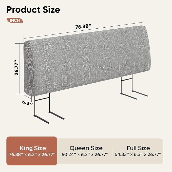 4.7” Upholstered Headboard for King Size Bed, No Drill Needed, 5 Min Assembly, Headboard for 8–14 Inch Mattress, Perfect for Renters Dorm Kids Pet, Linen Gray