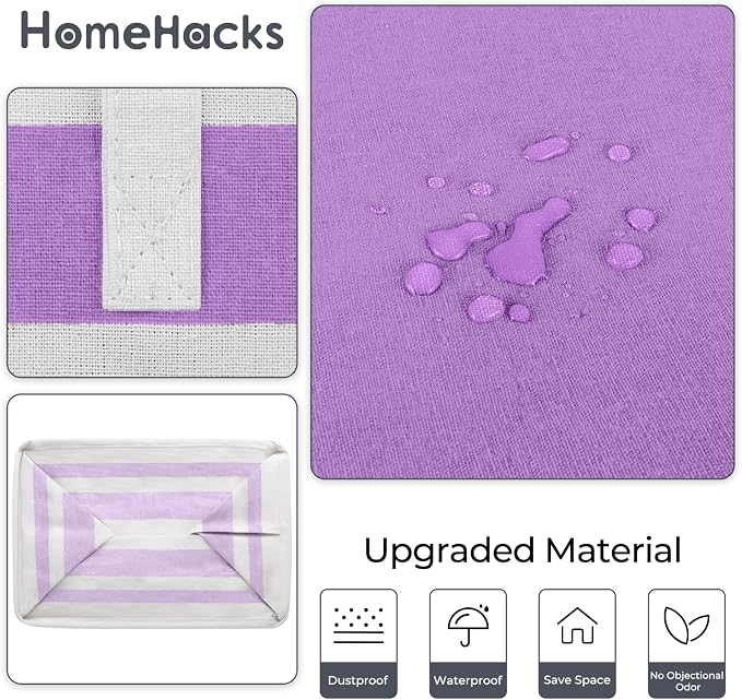 HomeHacks 2 Pack Laundry Baskets, Laundry Hampers Bags (Purple 88Lx2) | Waterproof, Freestanding, Collapsible Clothes Hamper with Reinforced Handles in Laundry Room, Dorm, Bathroom, Bedroom