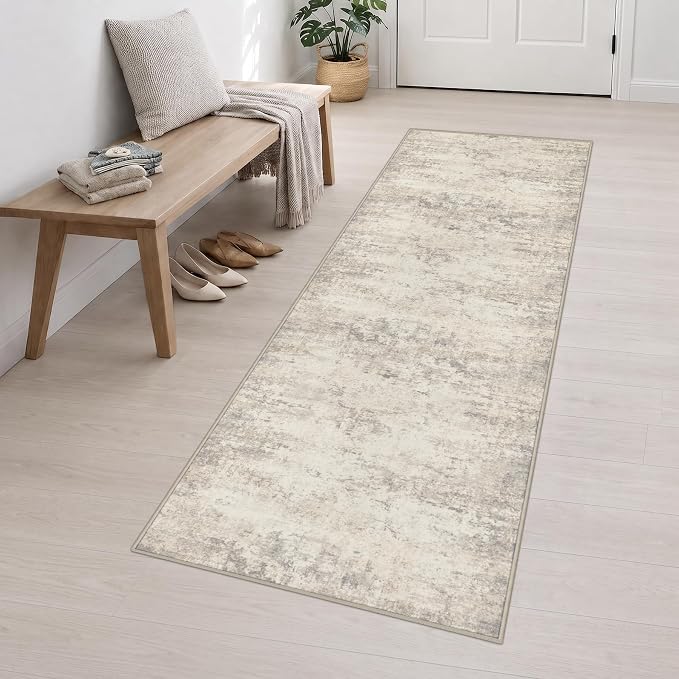 2.6x10 Washable Runner Rug:Modern Abstract Soft Carpet Brown Beige | For Hallway, Bedroom, Kitchen, Laundry, Bathroom,Door Mat,Modern Abstract,Machine washable,Non-Slip,Stain Resistant,Indoor