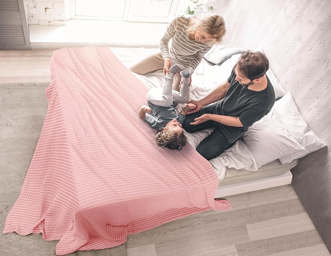 Utopia Bedding 100% Cotton Waffle Blanket Twin Size Pink, 90x72 Inch | Lightweight Breathable Cozy Summer Bed Blanket Home Decor Gift for Women and Men