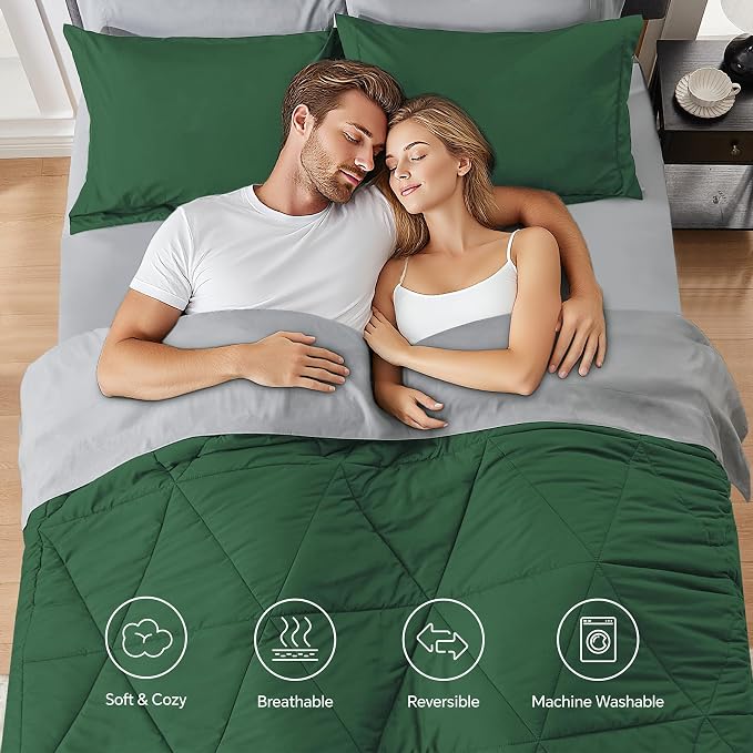 BEDELITE Twin Comforter Set 5 Pieces, Reversible Dark Green Bed in A Bag | Soft All Season Down-Alternative Comforter, Sheets, Pillowcases & Shams, OEKO-TEX Certified Bedding for Bedrrom, Guest Room