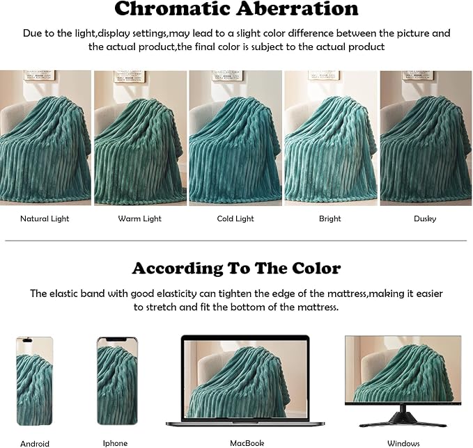 NEWCOSPLAY Fleece Ribbed Cozy Throw Blanket for Couch, Light Teal, 50"x60" | Premium Silky Flannel Blanket, Soft Lightweight Fluffy Throw Blanket for Bed Sofa Decor, Gift for All Season Use