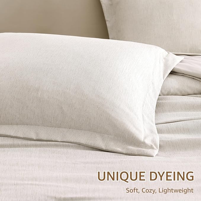 Monbix Full Size Comforter Set 7 Pieces Oatmeal Beige Bed in a Bag | Cationic Dyeing Reversible All Season Bedding Sets with Comforter, Sheets, Pillowcases & Shams