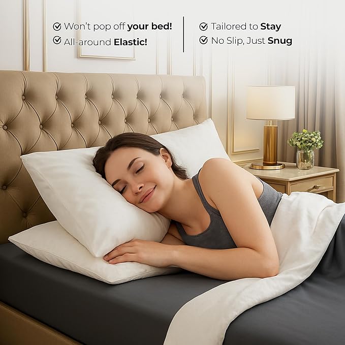 Queen Fitted Sheet, Ultra Soft Fits Up to 16 Inch Deep Pocket, Grey | Hotel Comfort, Cooling & Breathable Cotton like Polyester, Easy Fit, Wrinkle & Fade Resistant, Snug Fit, Easy Care, Oeko-Tex