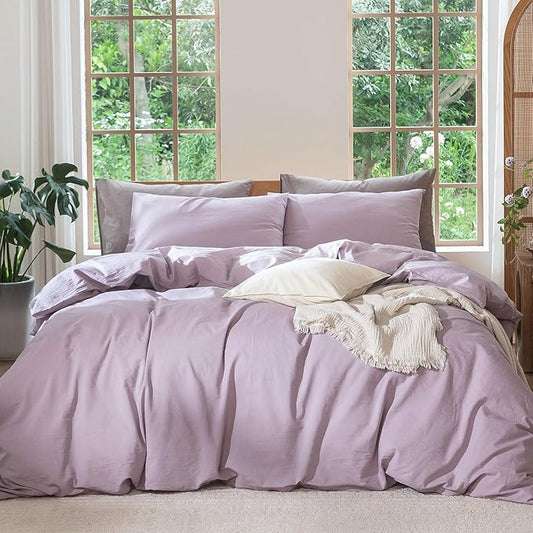MooMee Duvet Cover Set 100% Washed Cotton Linen Like Cal King | Relaxed Linen-like Texture. Soft, Breathable & Long-lasting Comfort. Lightweight. Hidden Zipper with 8 Interior Corner Ties